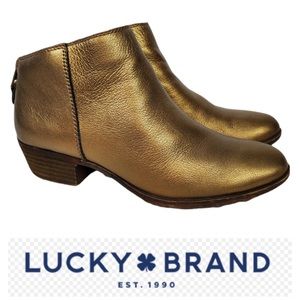 Lucky Brand Gold Metallic Belvva Ankle Boots Double Zip Size 8